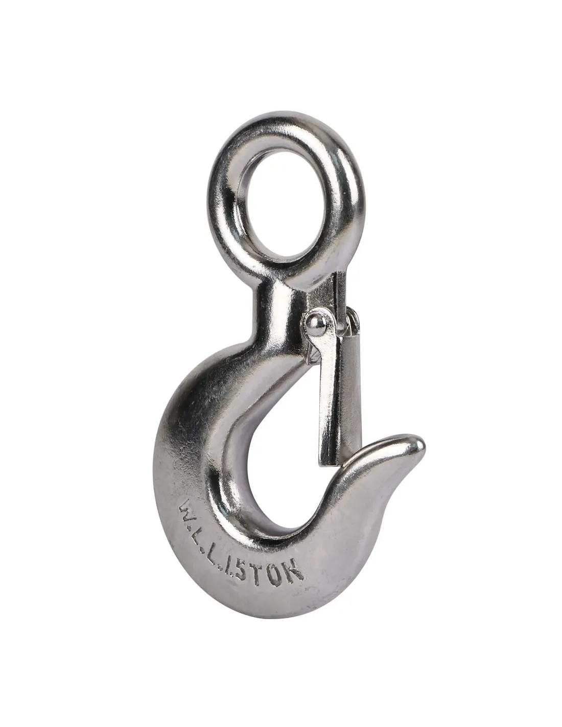 STAINLESS STEEL EYE HOIST HOOK W/ LATCH 1.5 TON