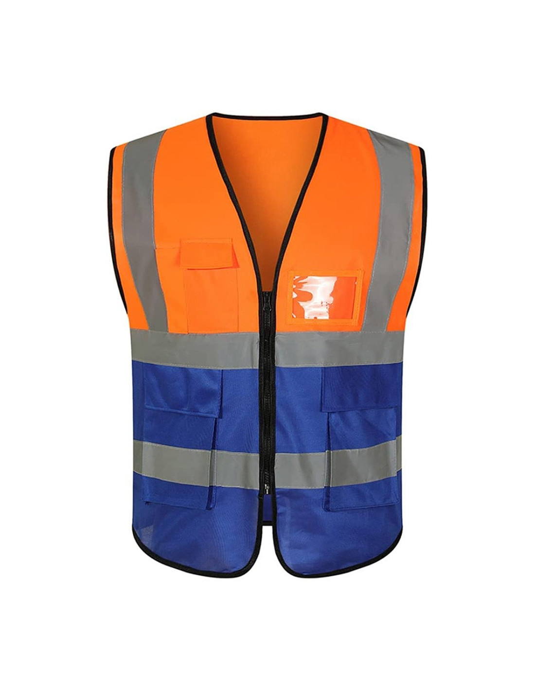 SAFETY VEST PEACH NET BRIGHT REFLECTIVE STRIP PVC POCKET BLUE AND