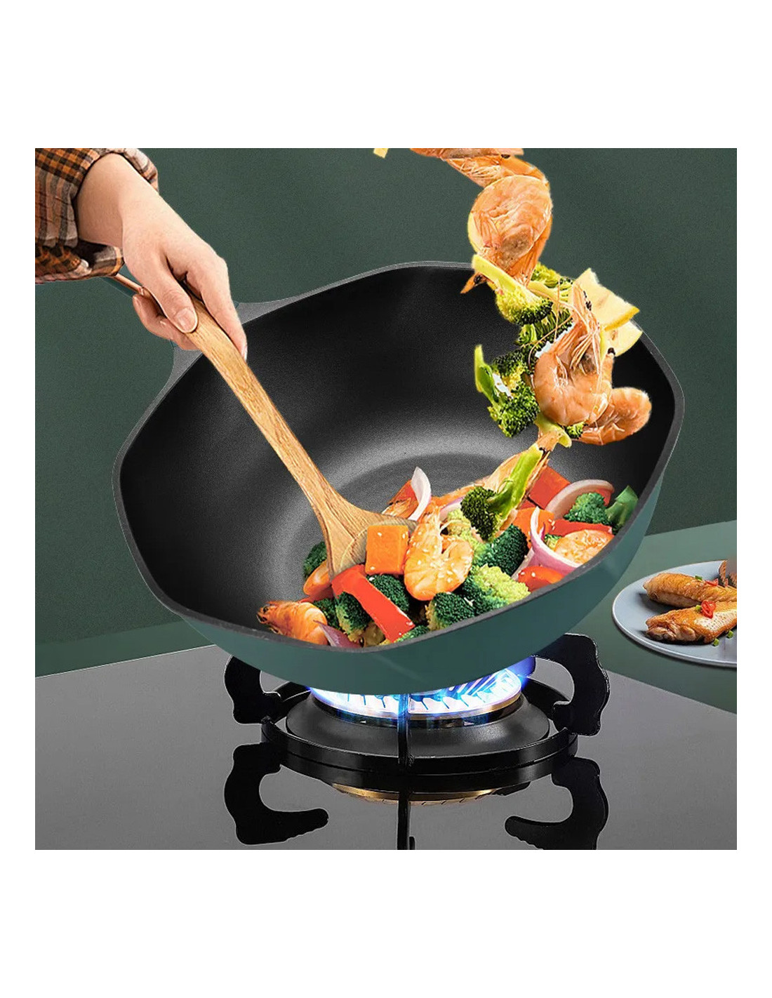 GREEN FRYING PAN WITH LID